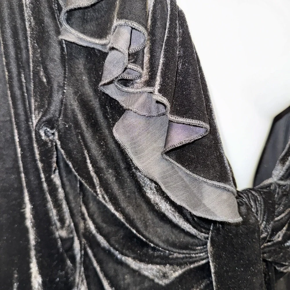 Size M Velvet Wrap Top Jacket Whimsigoth Y2K Ruffle 90s Goth Holiday Glam Black
